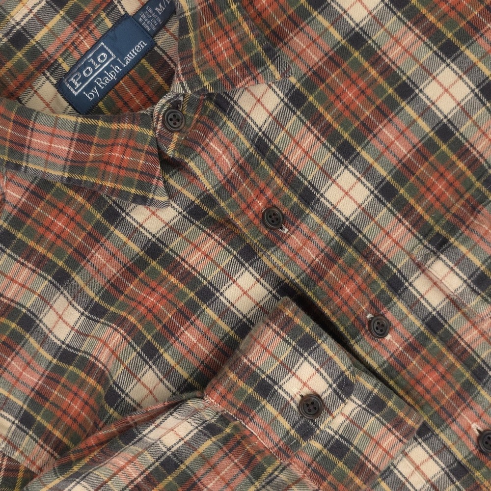 Polo Ralph Lauren Shirt Mens Medium Brown Plaid Long Sleeve Flannel Button Down